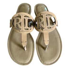 New Women's Lauren Ralph Lauren Tan Audrie Jelly Flip Flop Sandals‎ size 9